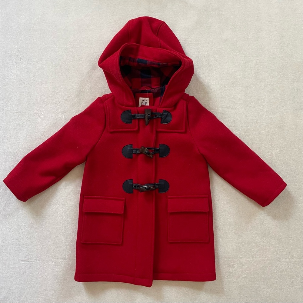 GAP Red Pea Coat with Hood and Classic Design